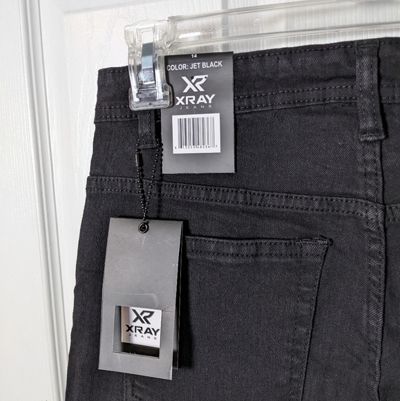 NWT X-Ray Jeans Classic Jet Black Distressed Knee Stretch Jeans Size 14 - Picture 4 of 8